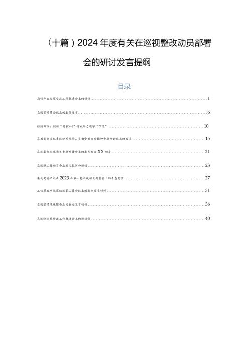 （十篇）2024有关在巡视整改动员部署会的研讨发言提纲.docx