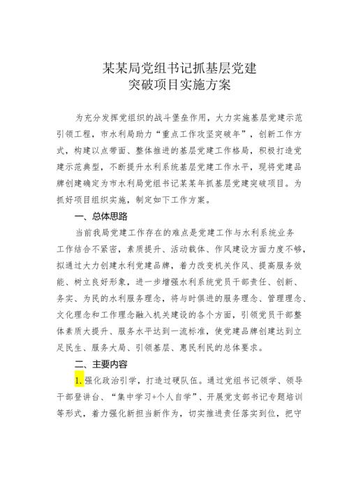 某某局党组书记抓基层党建突破项目实施方案.docx
