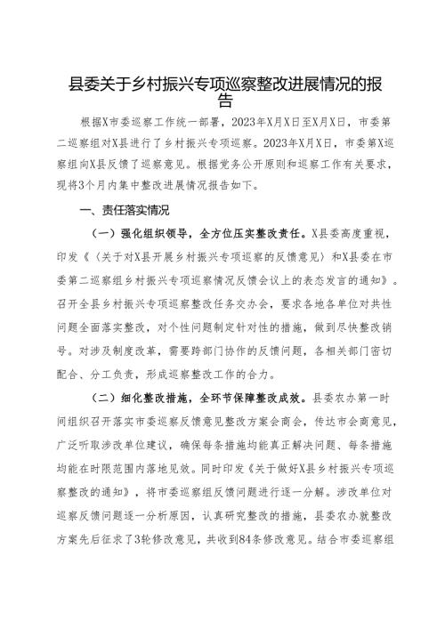 县委关于乡村振兴专项巡察整改进展情况的报告.docx