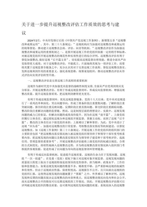 关于进一步提升巡视整改评估工作质效的思考与建议(1).docx