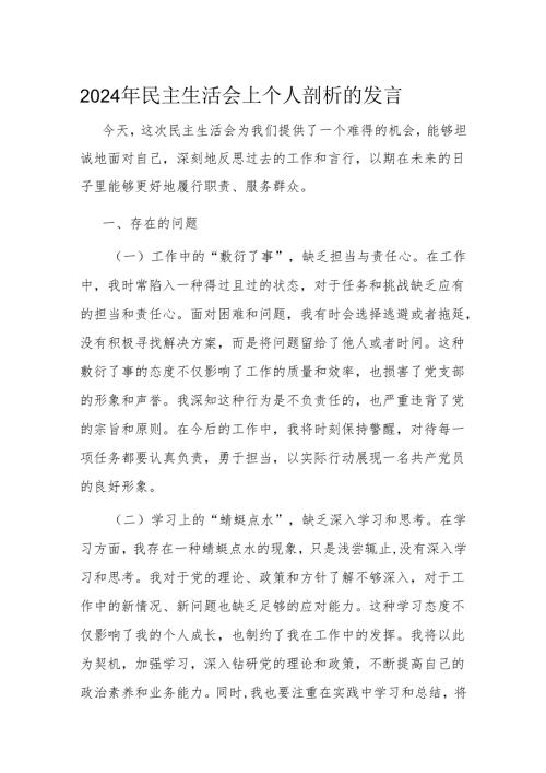 2024年民主生活会上个人剖析的发言(1).docx