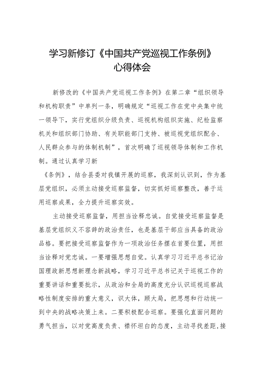 关于2024年新修订《中国共产党巡视工作条例》的心得体会十九篇.docx_第1页