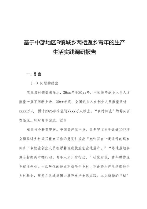 基于中部地区B镇城乡两栖返乡青年的生产生活实践调研报告.docx