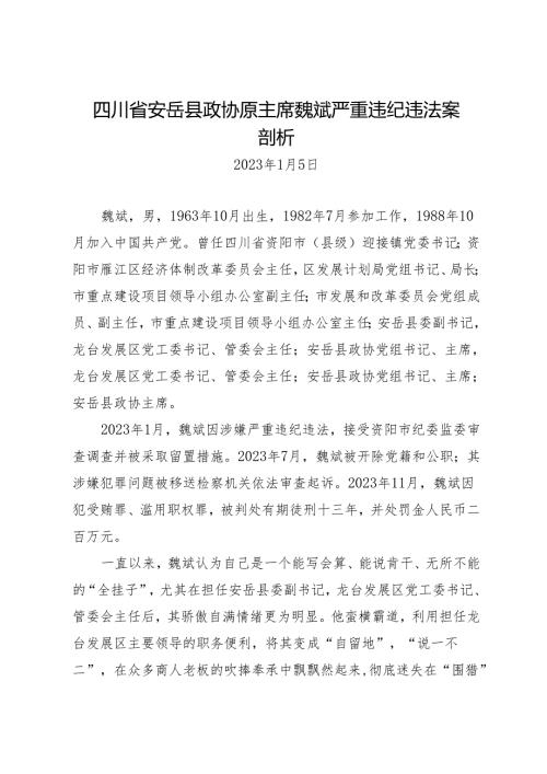 案例剖析：四川省安岳县政协原主席魏斌严重违纪违法案剖析.docx