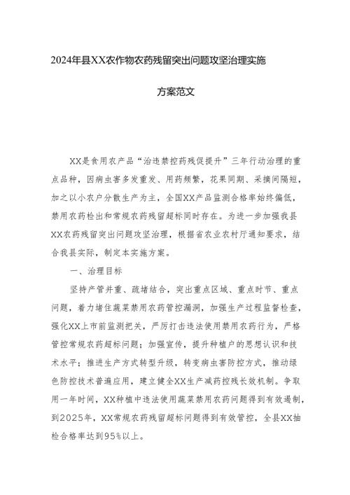2024年农作物农药残留突出问题攻坚治理实施方案范文.docx