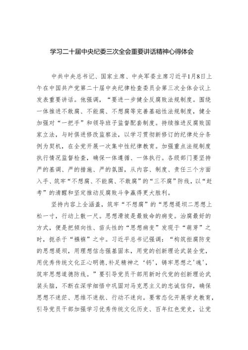 (六篇)学习二十中央纪委三次全会重要讲话精神心得体会精选.docx