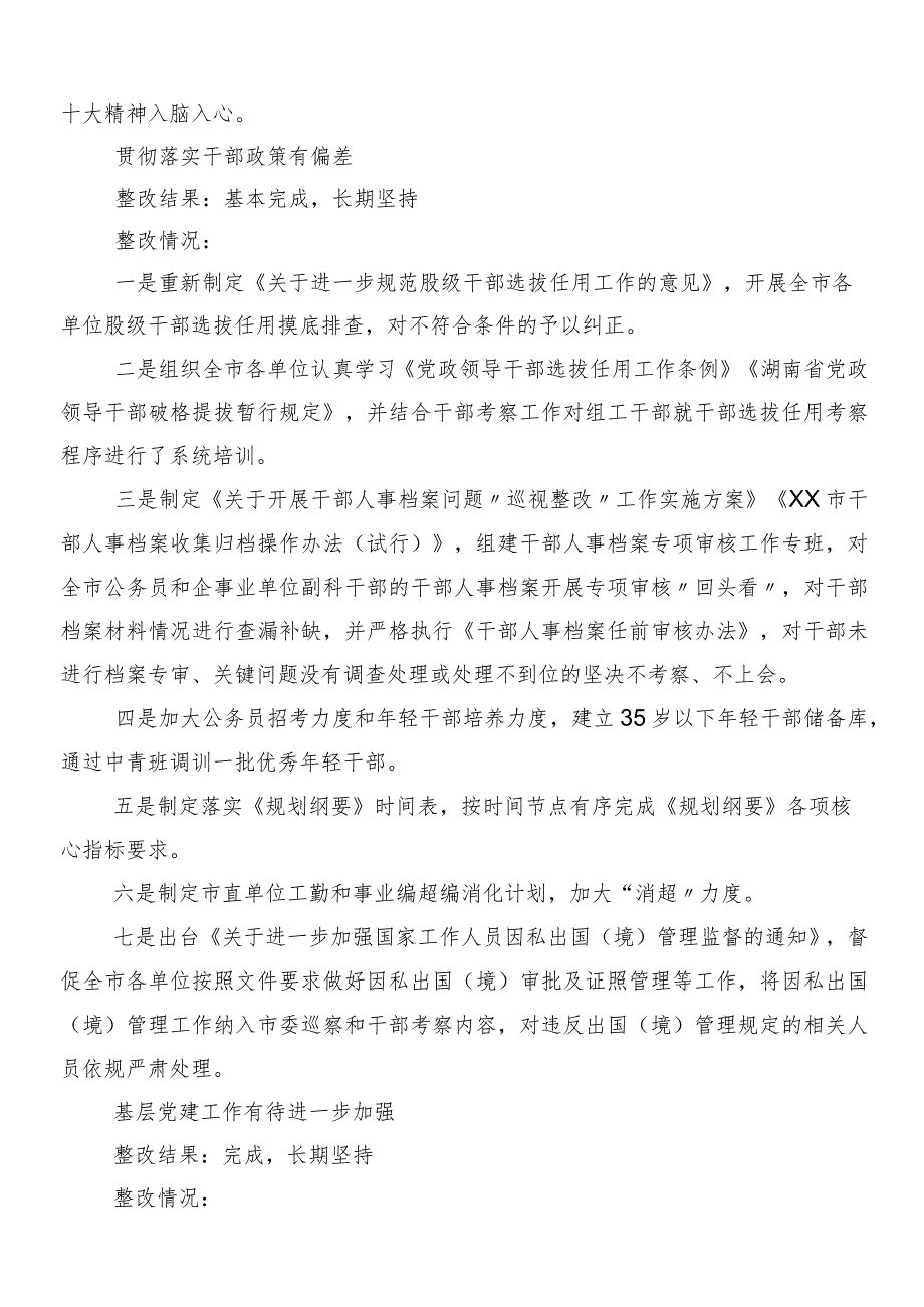 （十篇）2024年专项巡察工作反馈问题总结汇报.docx_第3页