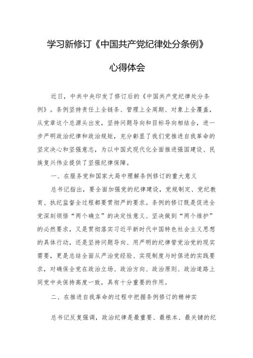 学习新修订的中国共产党纪律处分条例心得体会 （8份）.docx