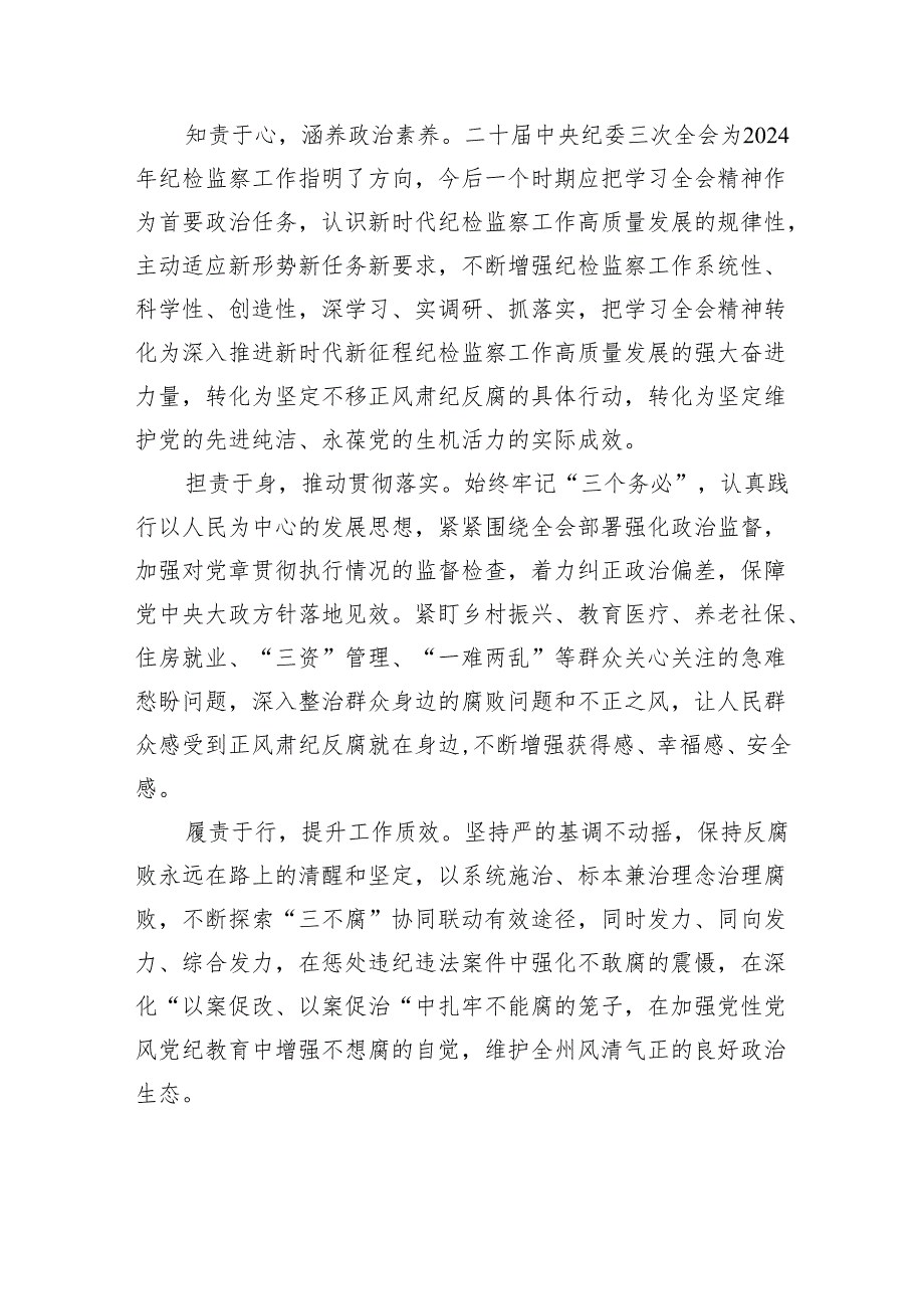 (六篇)二十中央纪委三次全会精神及重要讲话精神专题学习研讨心得体会发言材料模板.docx_第3页