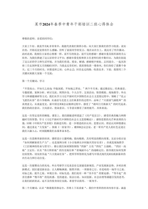 某市2024年季中青年干部培训二班心得体会.docx