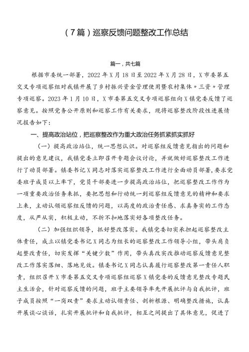（7篇）巡察反馈问题整改工作总结.docx