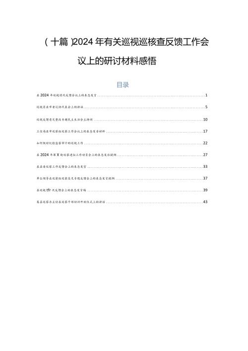 （十篇）2024年有关巡视巡核查反馈工作会议上的研讨材料感悟.docx