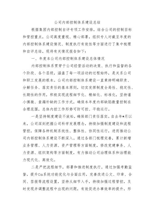 公司内部控制体系建设总结.docx
