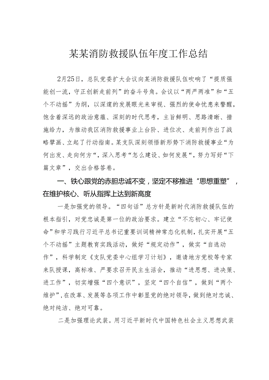 某某消防救援队伍工作总结.docx_第1页