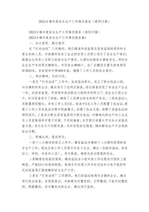 2024乡镇安全生产工作情况报告（通用17篇）.docx