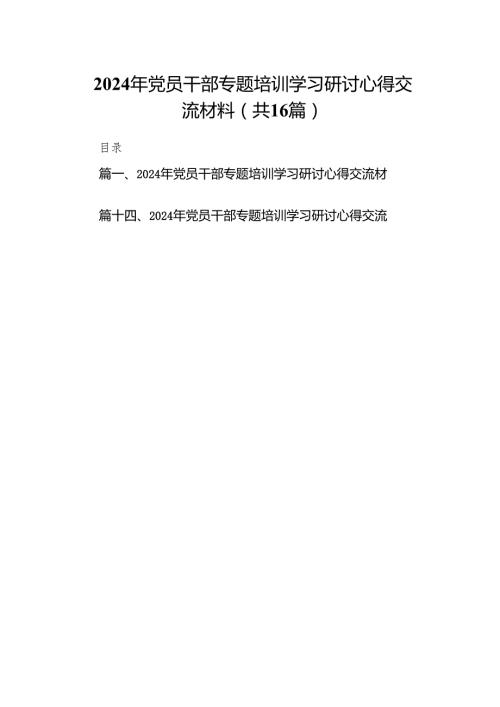 2024年党员干部专题培训学习研讨心得交流材料(精选16篇合集).docx