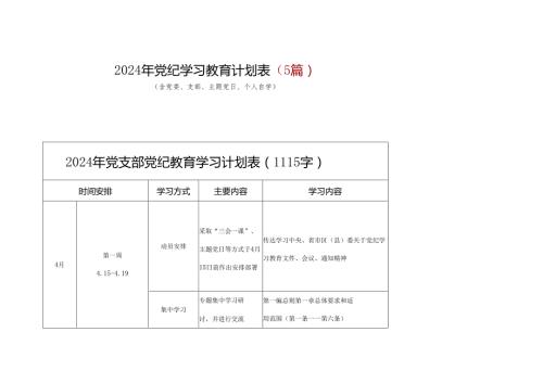 某支部2024开展党纪学习教育工作计划学习计划(多篇合集).docx
