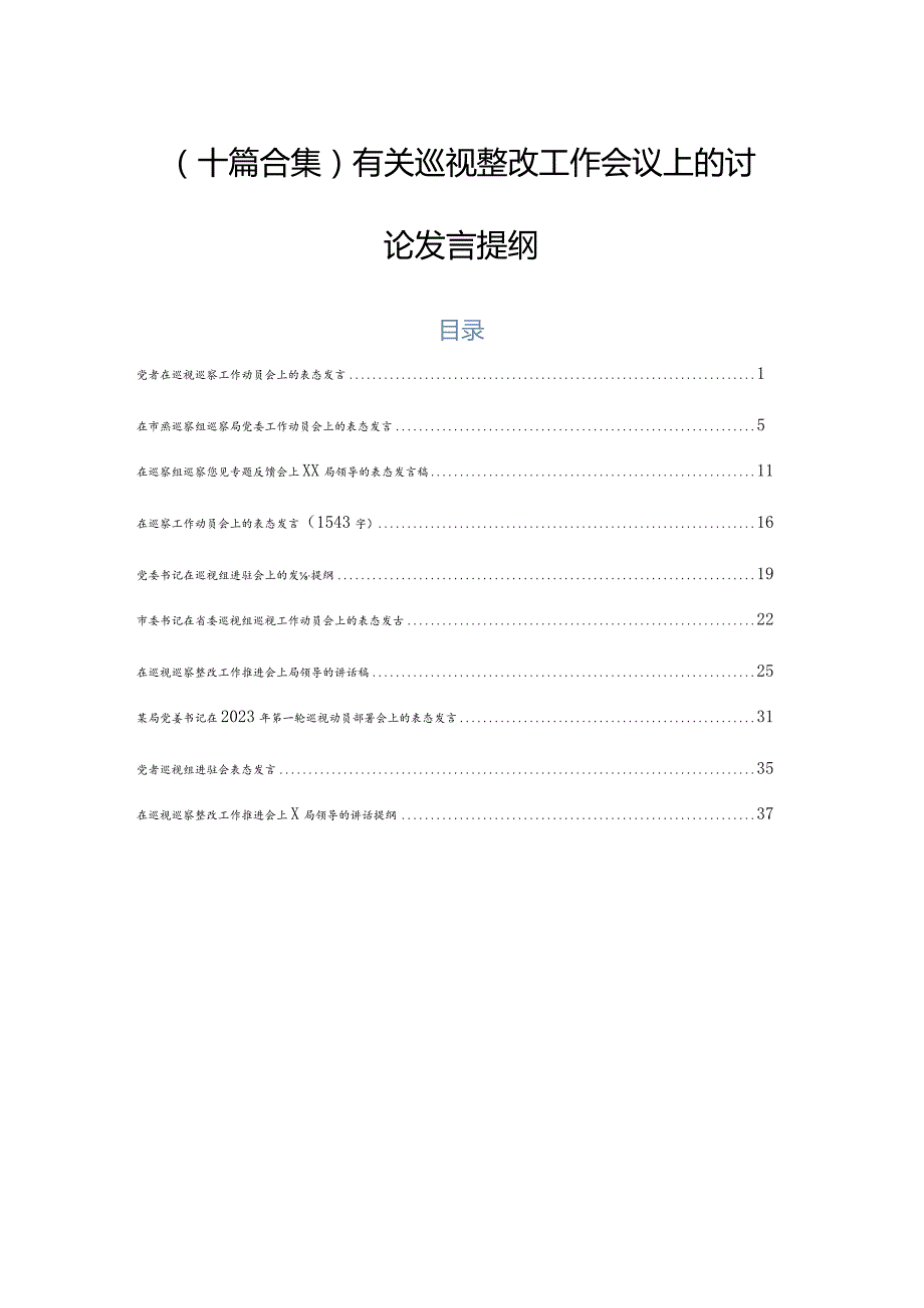 （十篇合集）有关巡视整改工作会议上的讨论发言提纲.docx_第1页