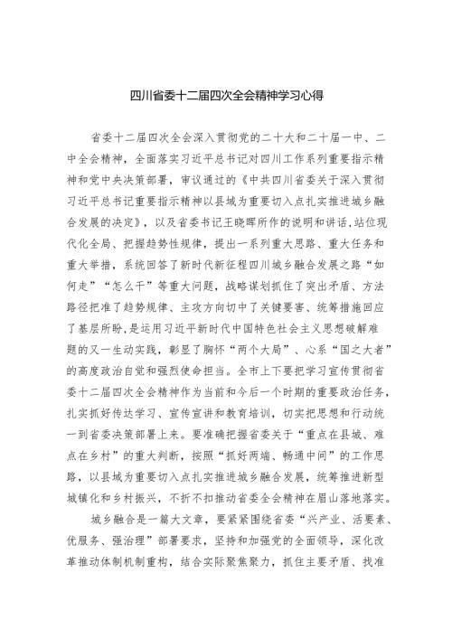 四川省委十二四次全会精神学习心得【九篇精选】供参考.docx