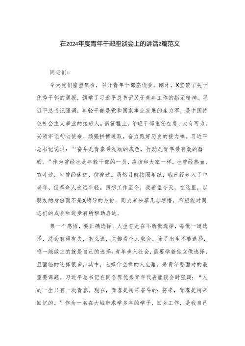 在2024青年干部座谈会上的讲话2篇范文.docx