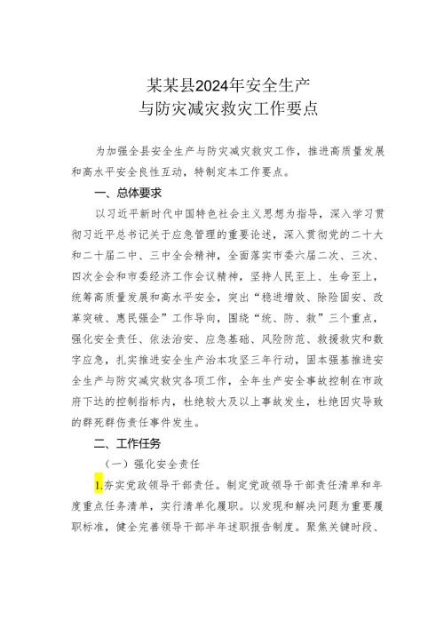 某某县2024年安全生产与防灾减灾救灾工作要点.docx