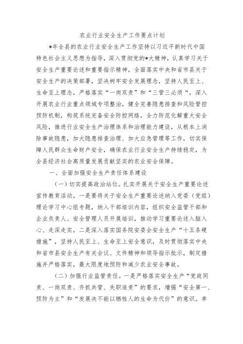 农业行业安全生产工作要点计划.docx
