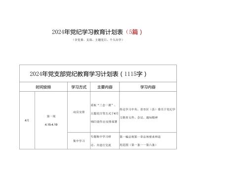 党支部2024开展党纪学习教育工作计划学习计划.docx