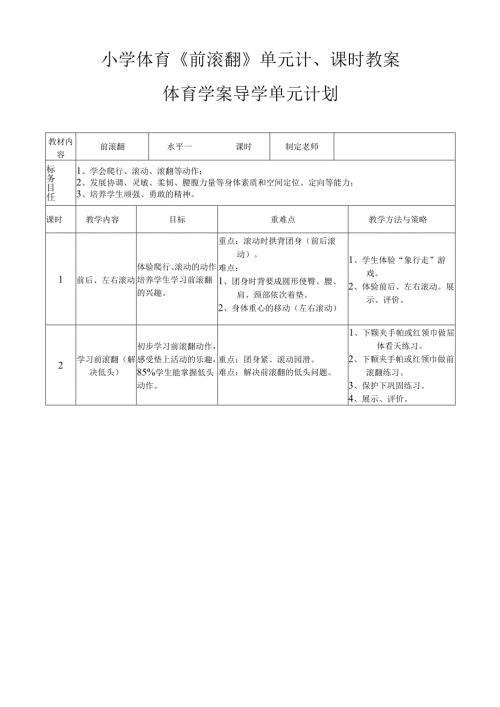 小学体育《前滚翻》单元课时教案.docx