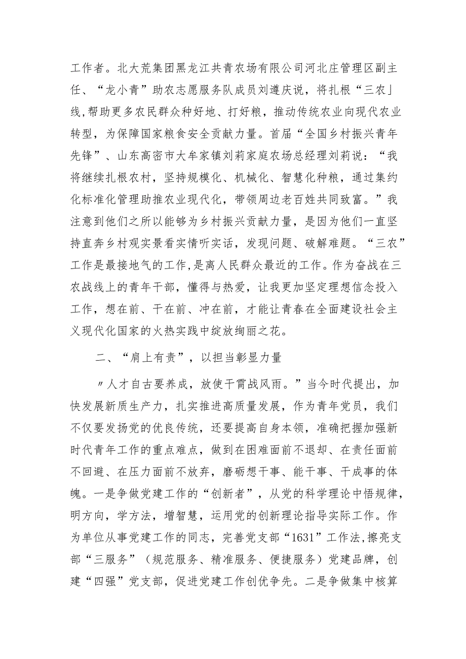 “青年挺膺担当、乡村振兴有我”主题团日座谈会发言6篇.docx_第2页