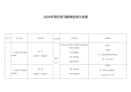 3篇2024年党纪学习教育自学计划表.docx