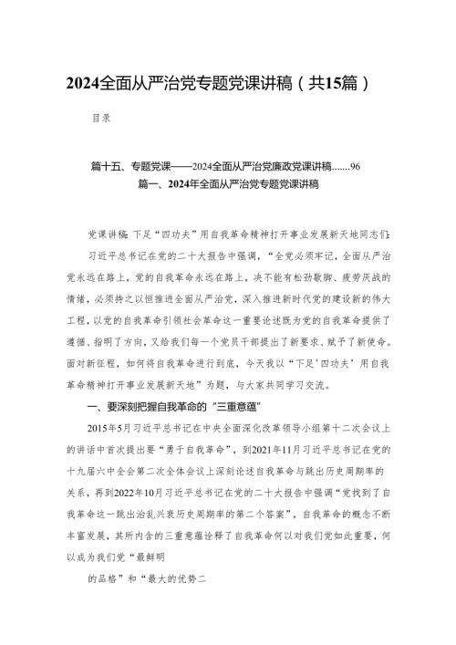 2024全面从严治党专题党课讲稿（共15篇）.docx