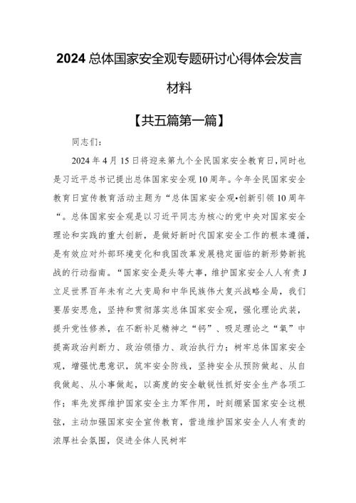 （5篇）2024总体国家安全观专题研讨心得体会发言材料.docx