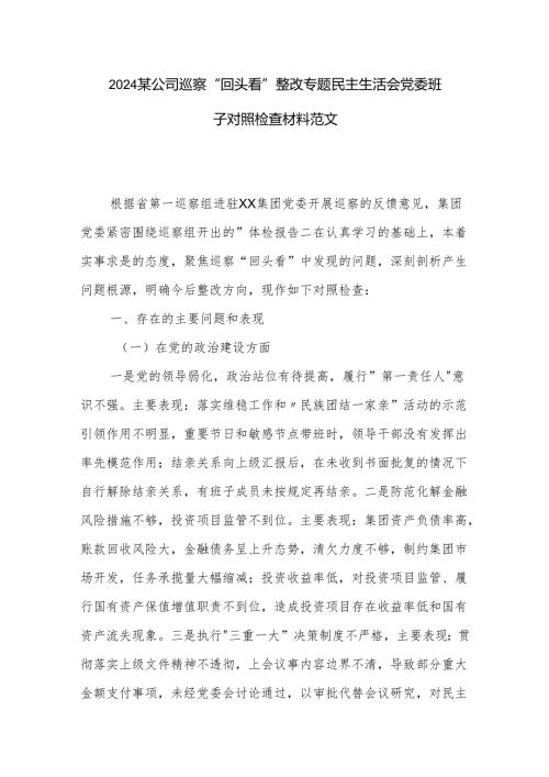 2024某公司巡察回头看整改专题民主生活会党委班子对照检查材料范文.docx