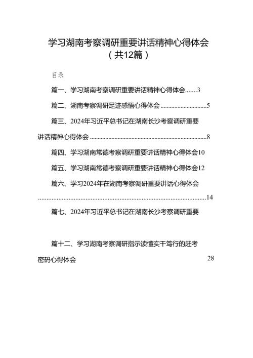 学习湖南考察调研重要讲话精神心得体会（共12篇）.docx
