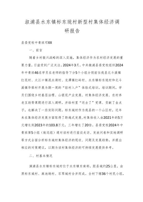 溆浦县水东镇标东垅村新型村集体经济调研报告.docx