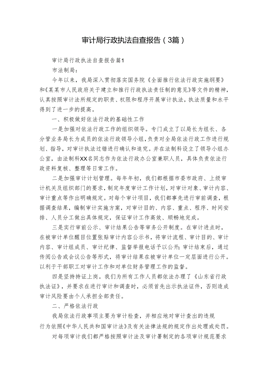 审计局行政执法自查报告（3篇）.docx_第1页