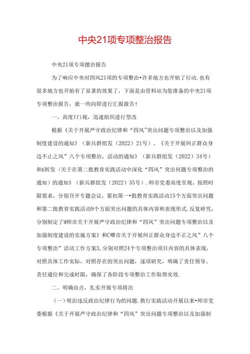 中央21项专项整治报告.docx