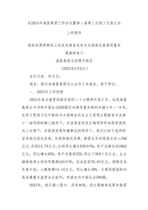 在2024年海垦集团工作会议暨第二第三次职工代表大会上的报告(1).docx