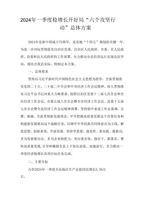 2024年一季度稳增长开好局“六个攻坚行动”总体方案.docx