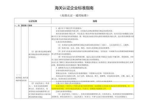 海关认证企业标准指南（高级认证通用标准）.docx