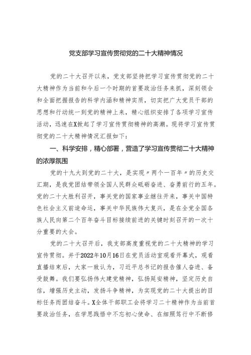 (六篇)党支部学习宣传贯彻党的二十大精神情况详细.docx