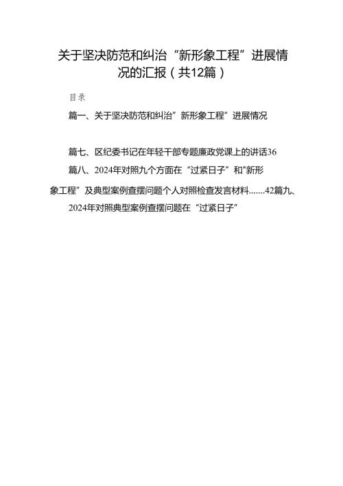 关于坚决防范和纠治“新形象工程”进展情况的汇报12篇(最新精选).docx