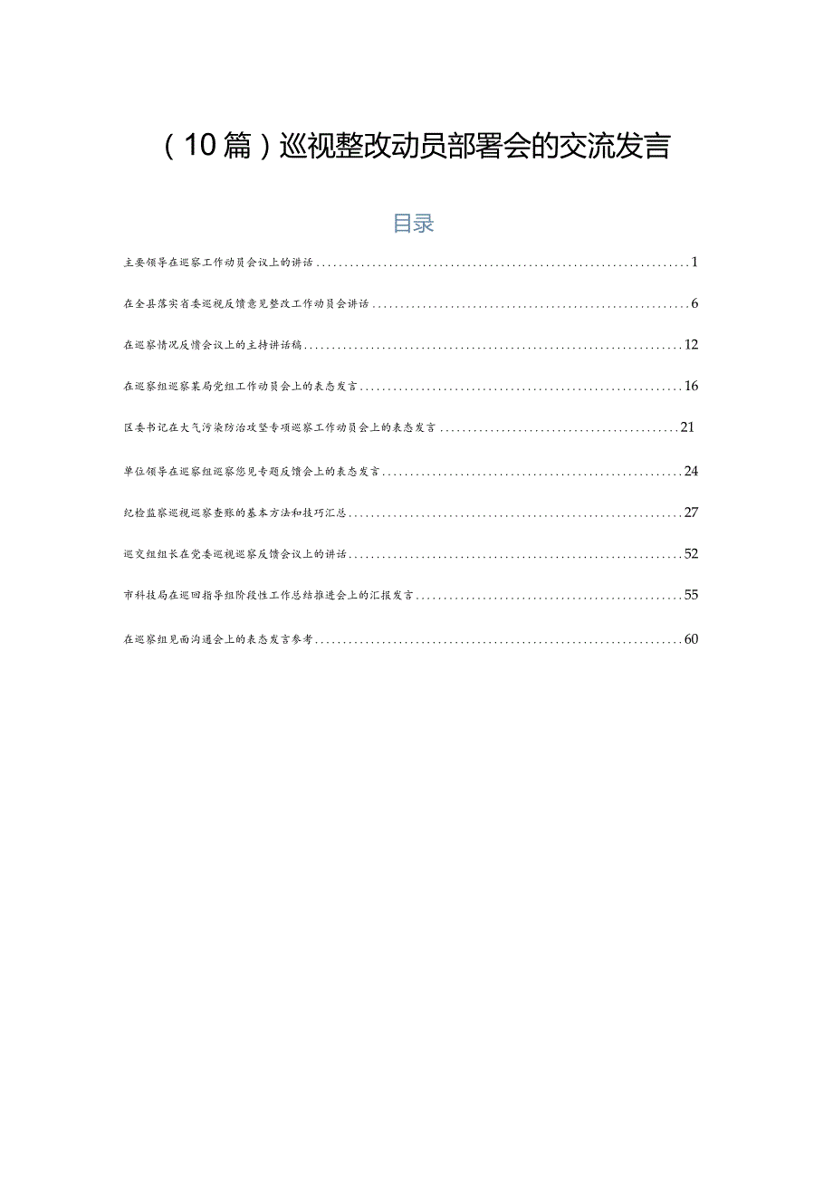 （10篇）巡视整改动员部署会的交流发言.docx_第1页