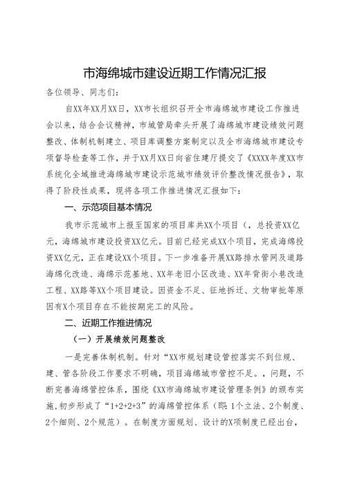 市海绵城市建设近期工作情况汇报.docx
