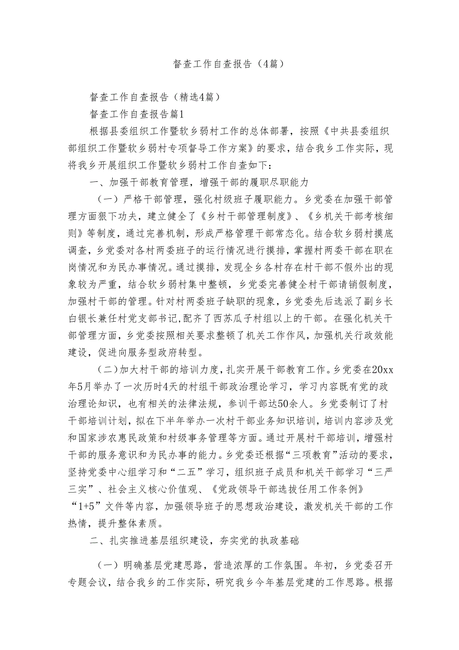 督查工作自查报告（4篇）.docx_第1页