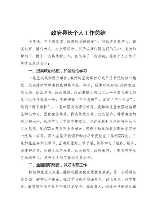 政府县长个人工作总结.docx