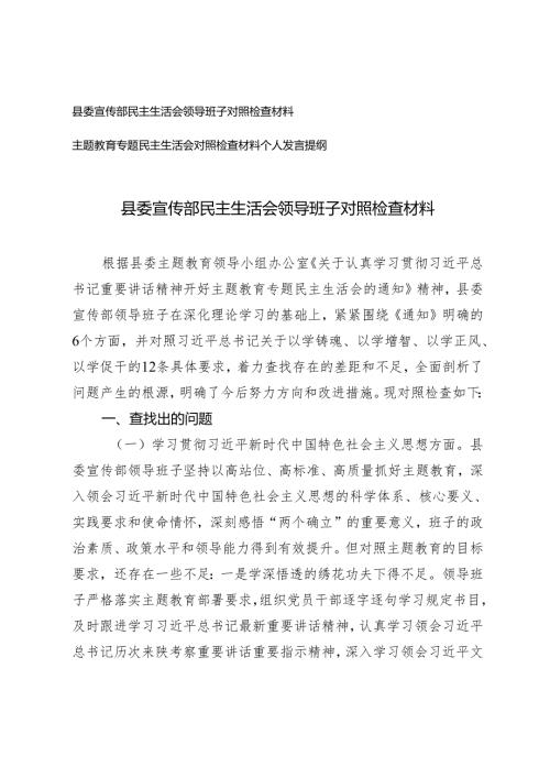 （2篇）县委宣传部民主生活会领导班子对照检查材料 主题教育专题民主生活会对照检查材料个人发言提纲.docx