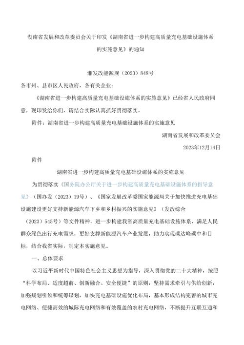 《湖南省进一步构建高质量充电基础设施体系的实施意见》.docx