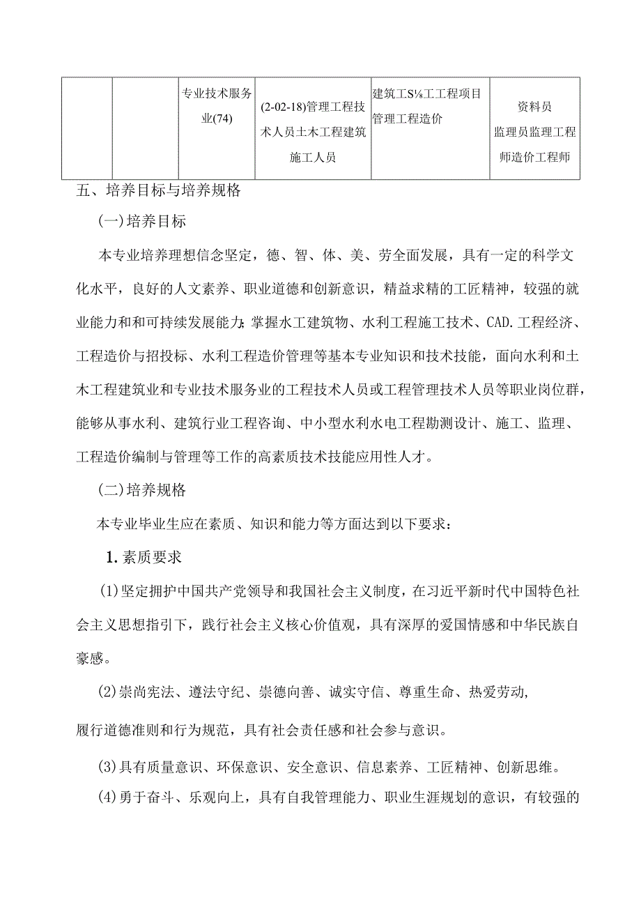 XX水利水电职业学院工程造价专业（水利水电工程造价方向）人才培养方案（2024年）.docx_第2页