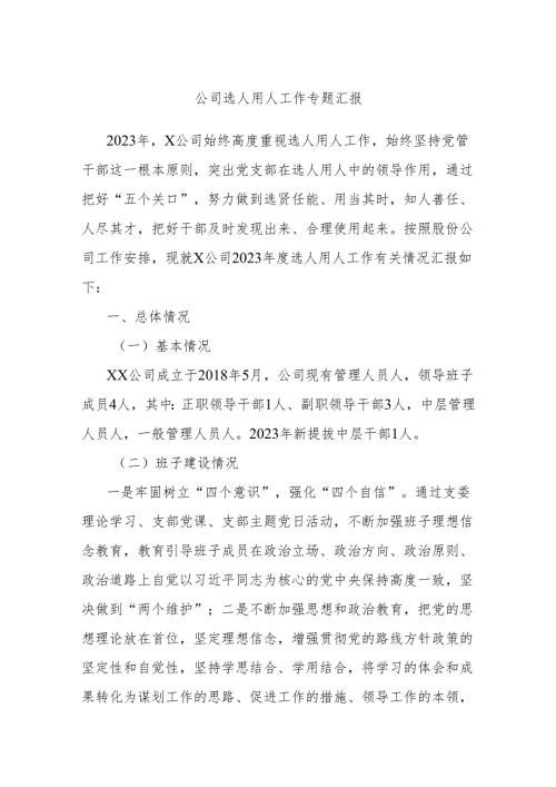 公司选人用人工作专题汇报.docx